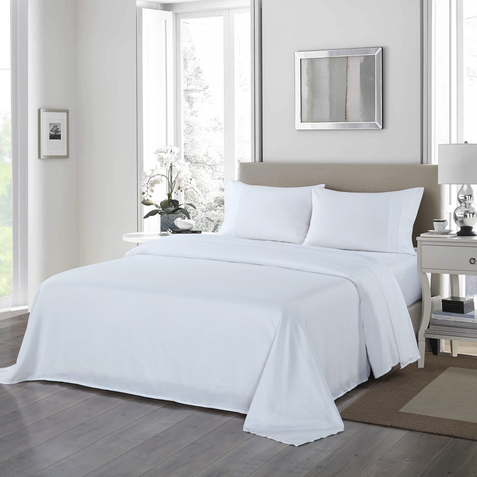 Royal Comfort 1200 Thread Count Sheet Set 4 Piece Ultra Soft Satin Weave Finish - Queen - White