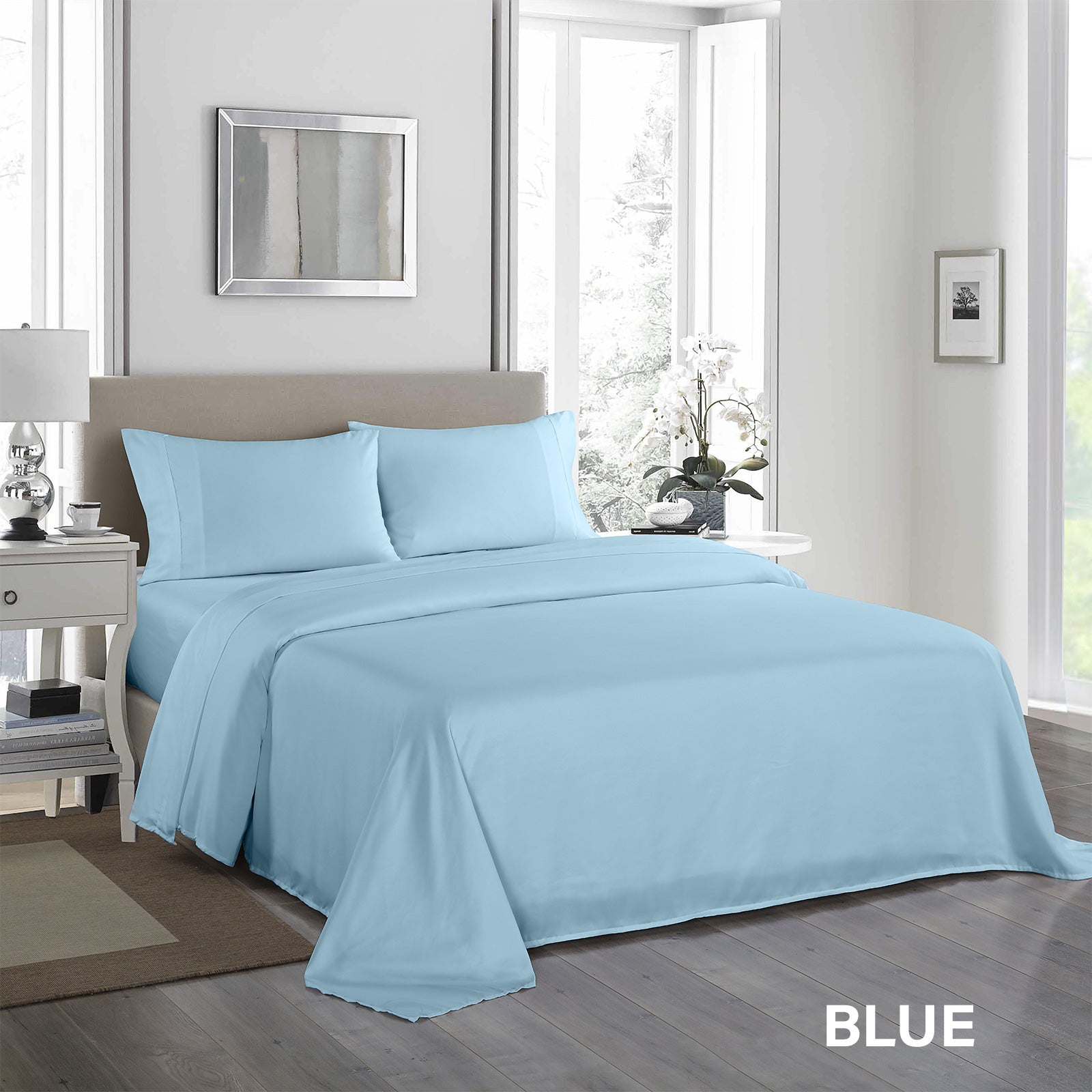 Royal Comfort 1200 Thread Count Sheet Set 4 Piece Ultra Soft Satin Weave Finish - Queen - Sky Blue