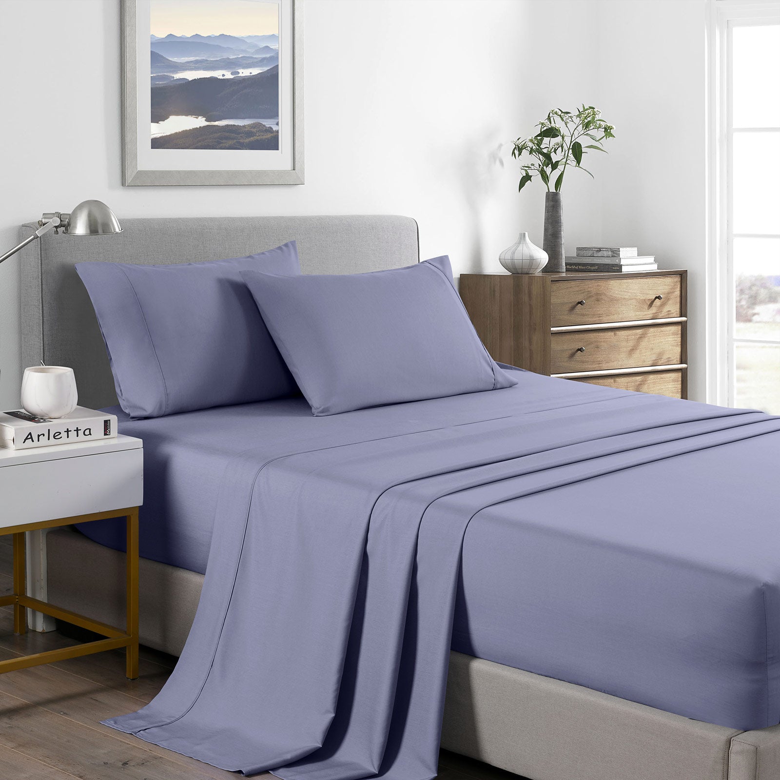 Royal Comfort 2000 Thread Count Bamboo Cooling Sheet Set Ultra Soft Bedding - Queen - Lilac Grey