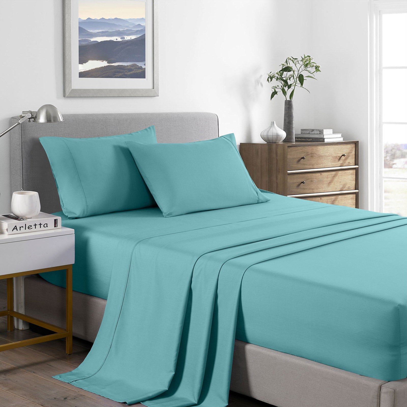 Royal Comfort 2000 Thread Count Bamboo Cooling Sheet Set Ultra Soft Bedding - King - Aqua