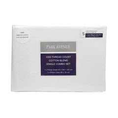 Park Avenue 1000TC Cotton Blend Sheet & Pillowcases Set Hotel Quality Bedding - Single - White