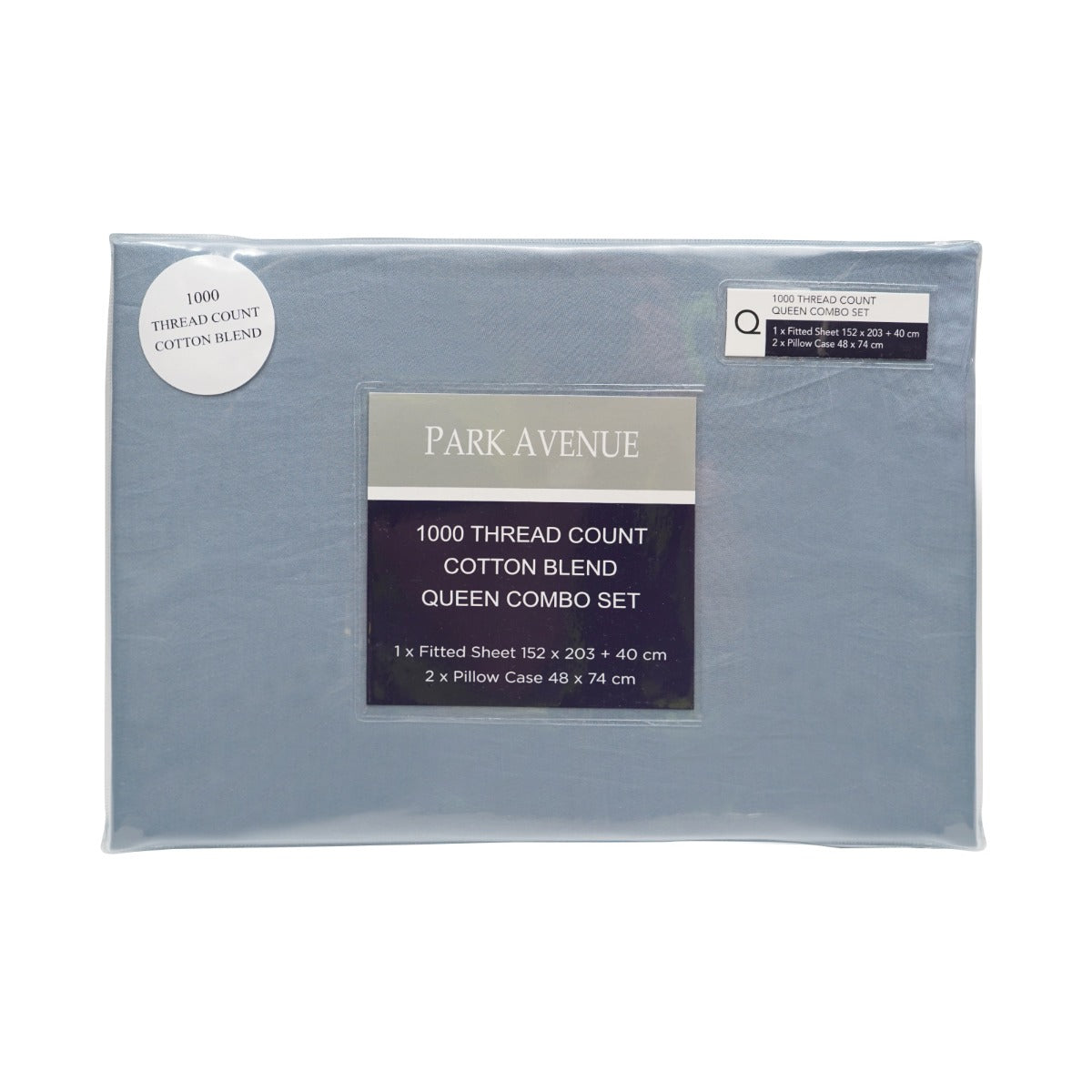 Park Avenue 1000TC Cotton Blend Sheet & Pillowcases Set Hotel Quality Bedding - Single - Blue Fog