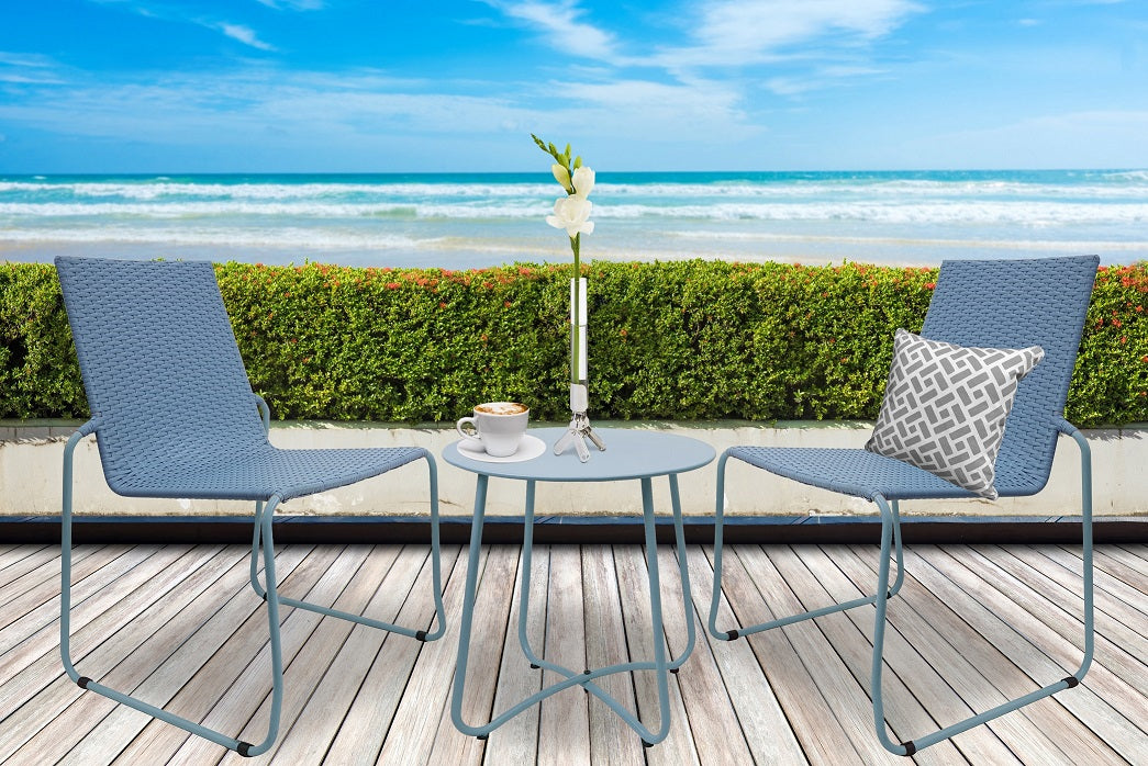 Milano 3pc Outdoor Furniture Steel/Rattan Coffee Table & Chairs Patio Garden Set - Blue