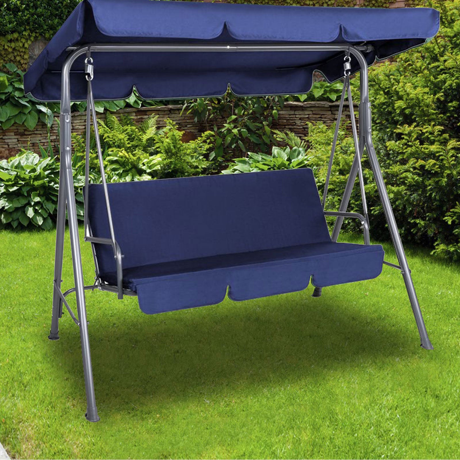 Milano Outdoor Swing Bench Seat Chair Canopy Furniture 3 Seater Garden Hammock - Dark Blue