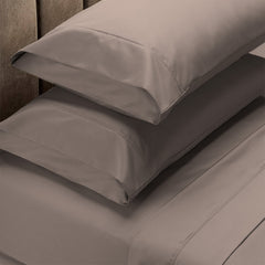 Renee Taylor 1500 Thread Count Pure Soft Cotton Blend Flat & Fitted Sheet Set Stone Queen