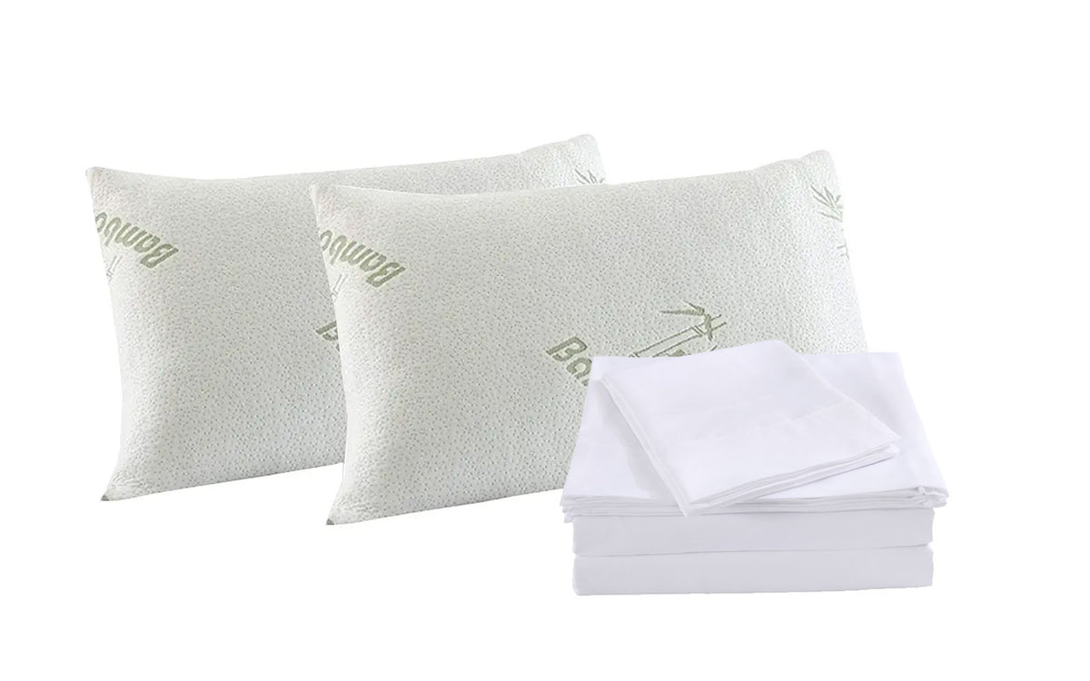 Royal Comfort Bamboo Blend Sheet Set 1000TC and Bamboo Pillows 2 Pack Ultra Soft - Queen - White