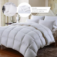 Royal Comfort 350GSM Bamboo Quilt  2000TC Sheet Set And 2 Pack Duck Pillows Set - Single - White