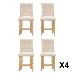 Milano Decor Hamptons Barstool Cream Chairs Kitchen Dining Chair Bar Stool - Four Pack - Cream