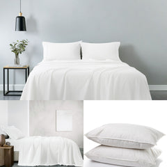 Royal Comfort 100% Cotton Vintage Sheet Set And 2 Duck Feather Down Pillows Set - Single - White