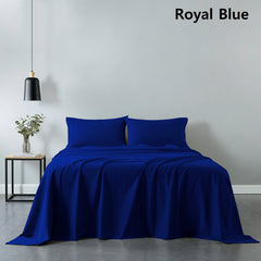 Royal Comfort 100% Cotton Vintage Sheet Set And 2 Duck Feather Down Pillows Set - Queen - Royal Blue