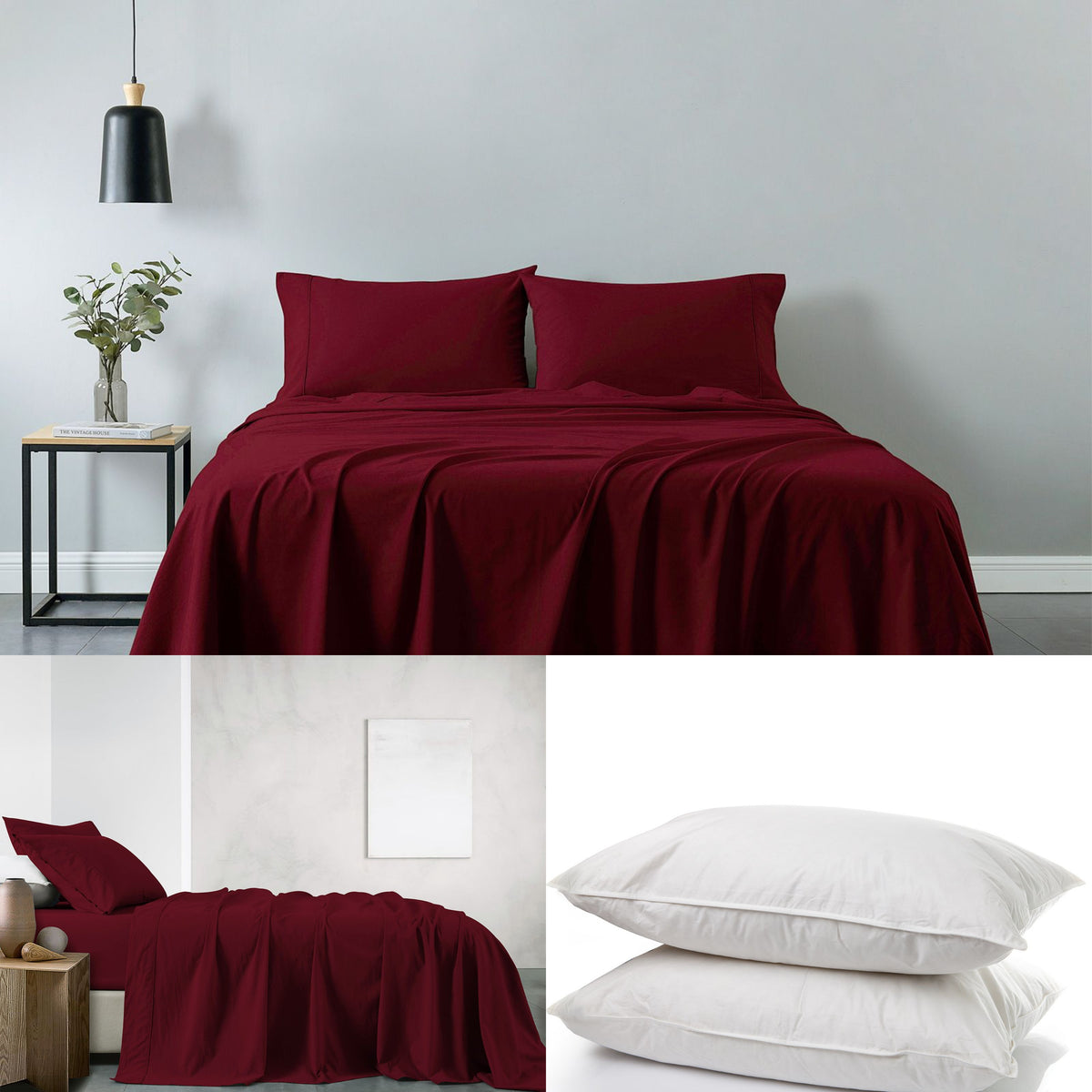 Royal Comfort 100% Cotton Vintage Sheet Set And 2 Duck Feather Down Pillows Set - King - Mulled Wine