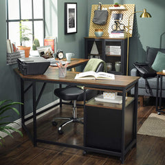 L-Shaped Computer Desk, Rustic Brown and Black