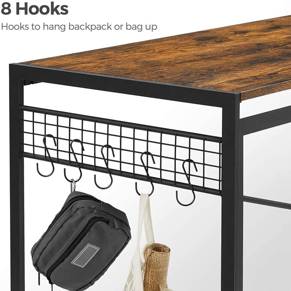 Computer Desk with 8 Hooks Rustic Brown and Black