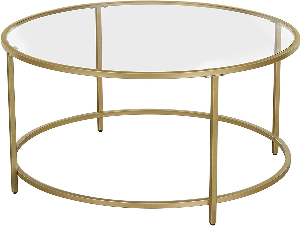 Gold Glass Table with Golden Iron Frame Stable and Robust Tempered Glass