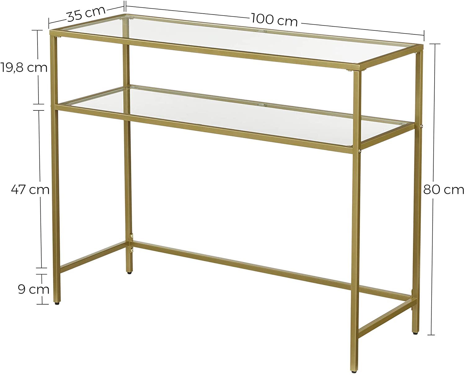 Console Table Metal Frame with 2 Shelves Adjustable Feet