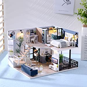 Dollhouse Miniature with Furniture Kit Plus Dust Proof and Music Movement - Cozy time  (Valentine's Day Gift Idea)