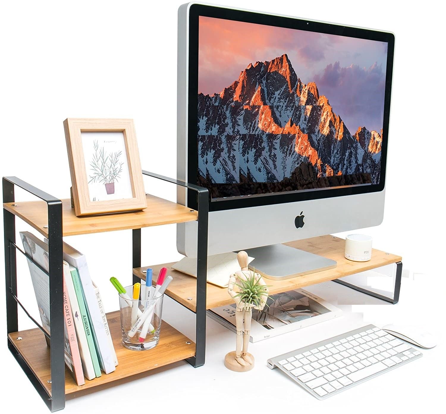 Bamboo Monitor Laptop Stand with Storage (2 Tier)