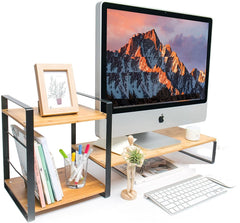 Bamboo Monitor Laptop Stand with Storage (2 Tier)