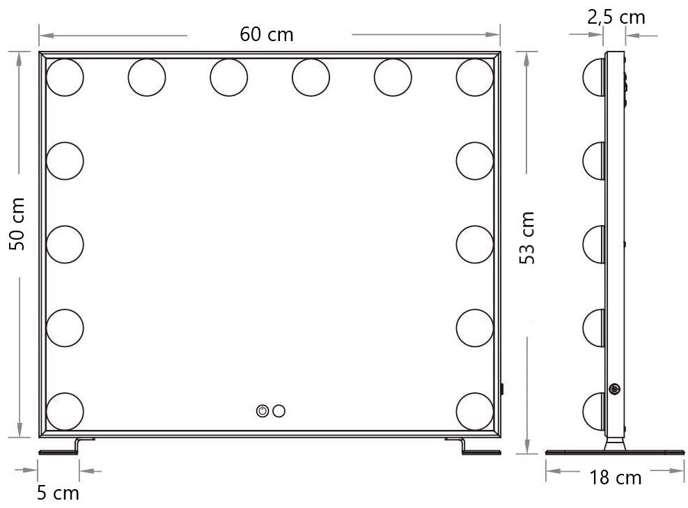 Hollywood Makeup Mirror with Lights (Silver, 60 x 53cm)