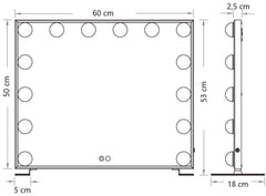 Hollywood Makeup Mirror with Lights (Silver, 60 x 53cm)