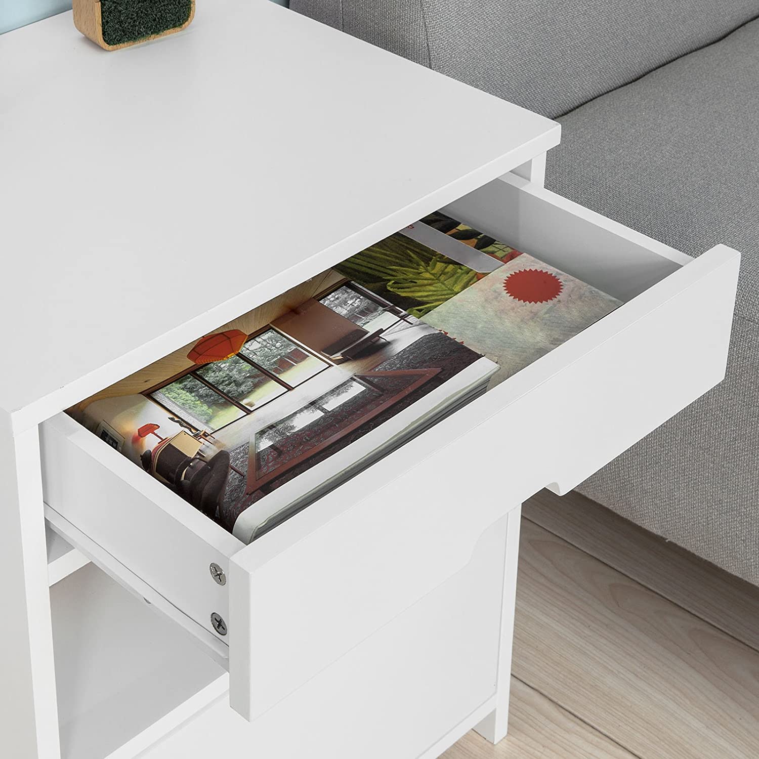 White Bedside Table with 2 Drawers