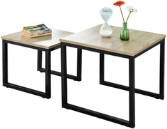 Set of 2 Modern Coffee Tables with Wood top panel and Steel framework