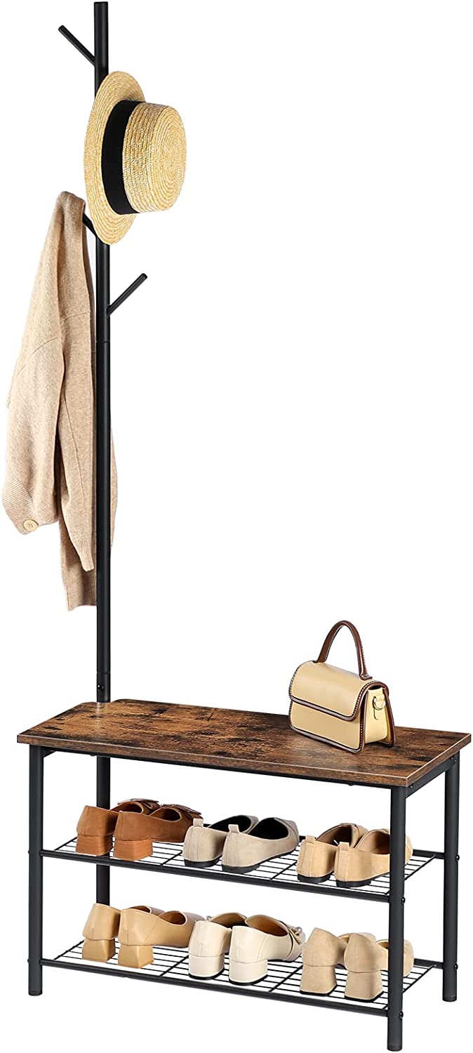 Multifunctional Entryway Coat Rack Shoe Bench for Living Room and Bedroom