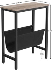 Industrial Side Table with Magazine Holder Sling and Metal Structure (Grey)