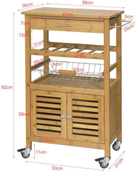 Bamboo Kitchen Storage Trolley with Wine Rack