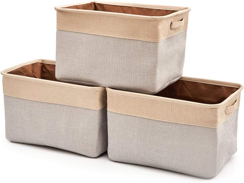 Pack of 3 Collapsible Large Cube Fabric Storage Bins Baskets for Laundry - Beige