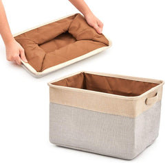 Pack of 3 Collapsible Large Cube Fabric Storage Bins Baskets for Laundry - Beige