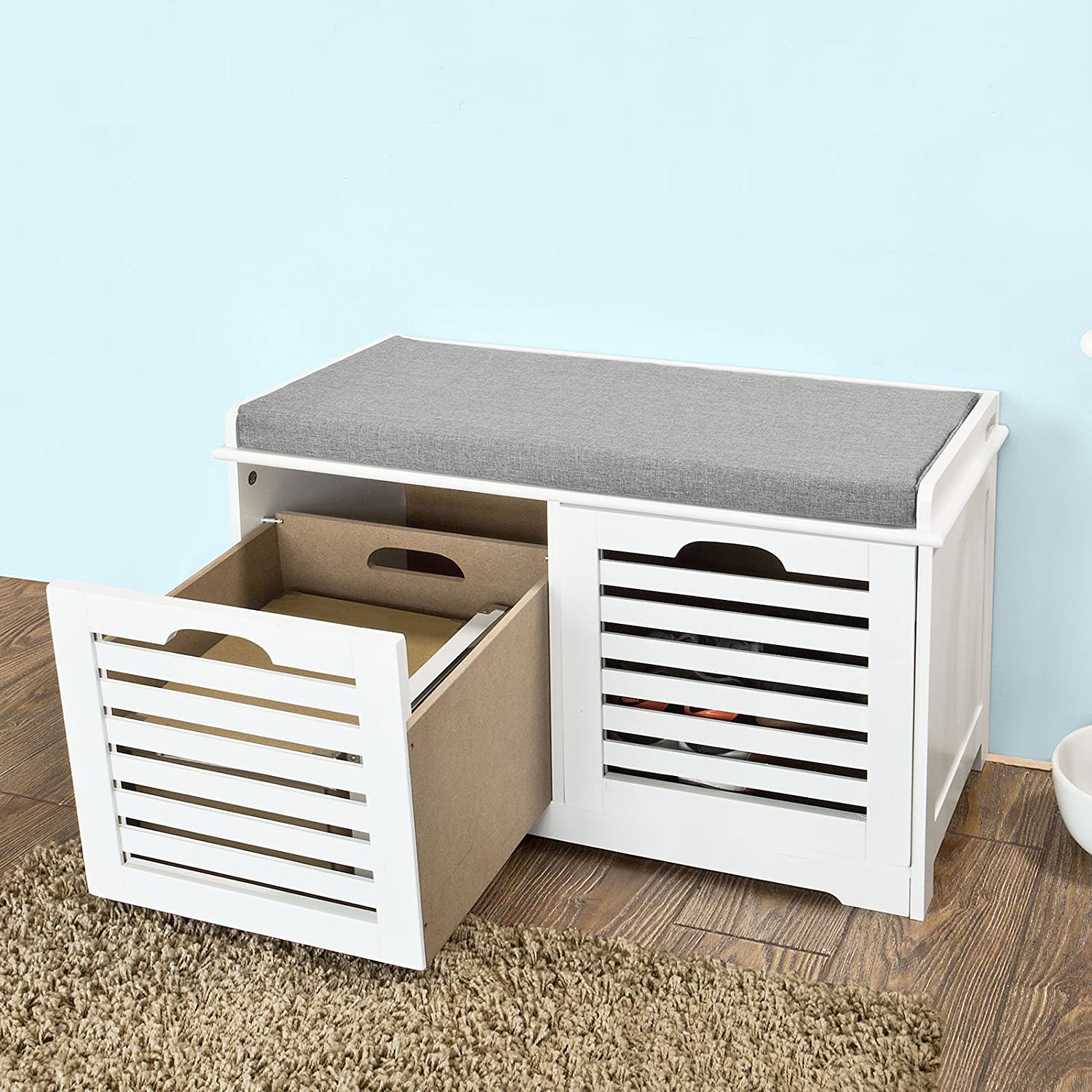 Modern Storage Bench with 2 Drawer/Baskets for Toys