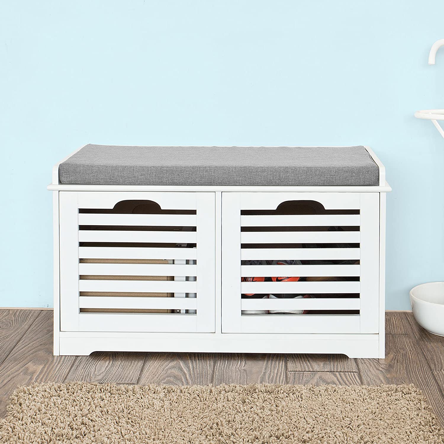 Modern Storage Bench with 2 Drawer/Baskets for Toys