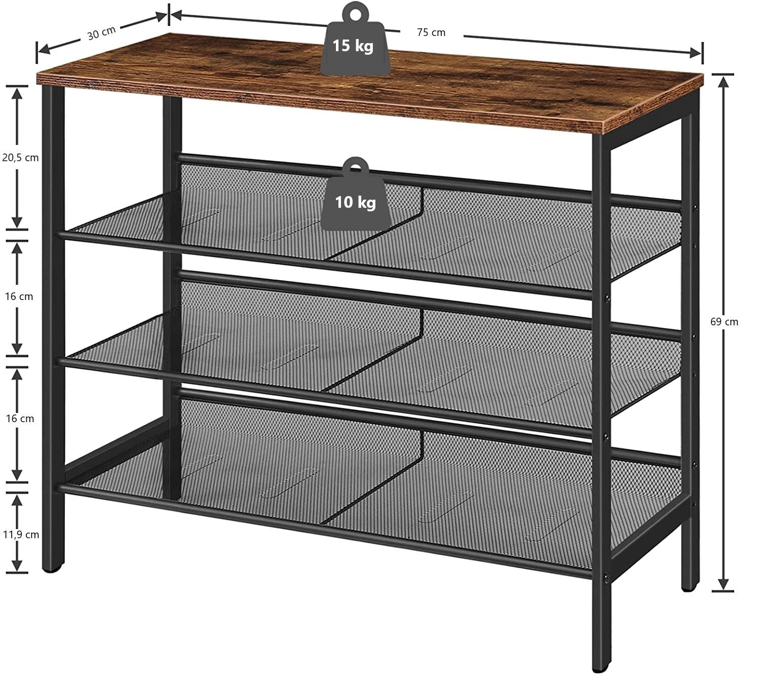 4-Tier Shoe Rack, Industrial Shoe Organizer Storage Bench