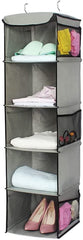 5 Foldable Shelf Hanging Closet Organizer Space Saver with Side Accessories Pockets for Clothes Storage