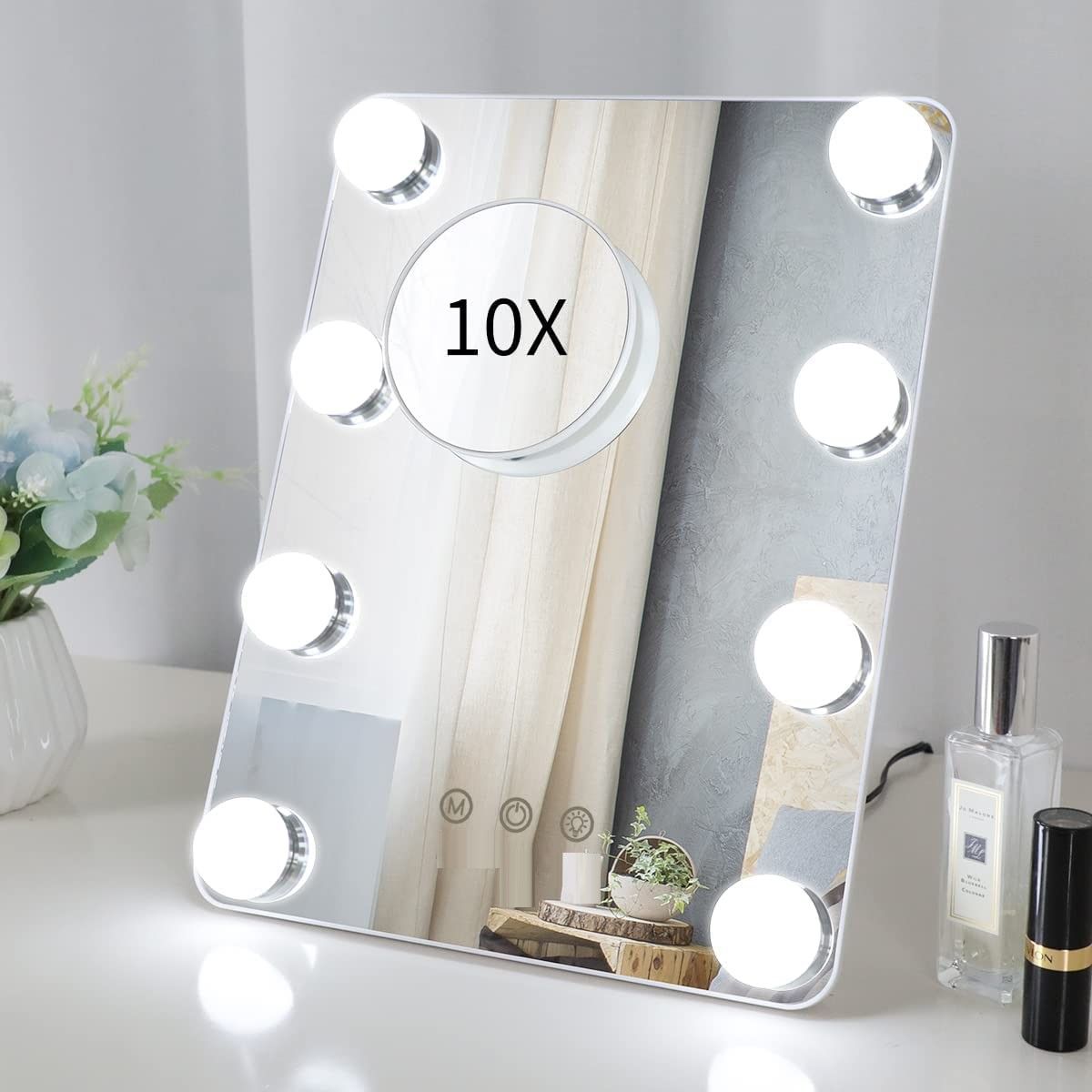 Vanity Mirror with Lights with 8 Dimmable Bulbs for Makeup and Travel (White, 30 x 23 cm)