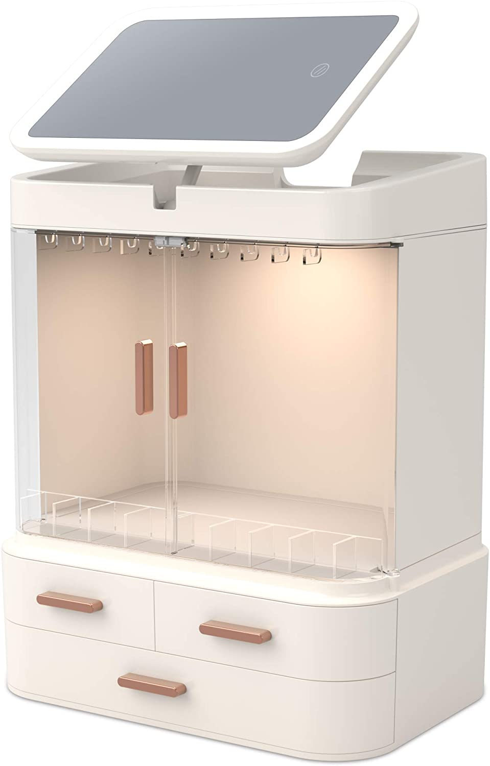 LED Makeup Organizer with LED Mirror and Jewelry Storage Organizer Cabinet