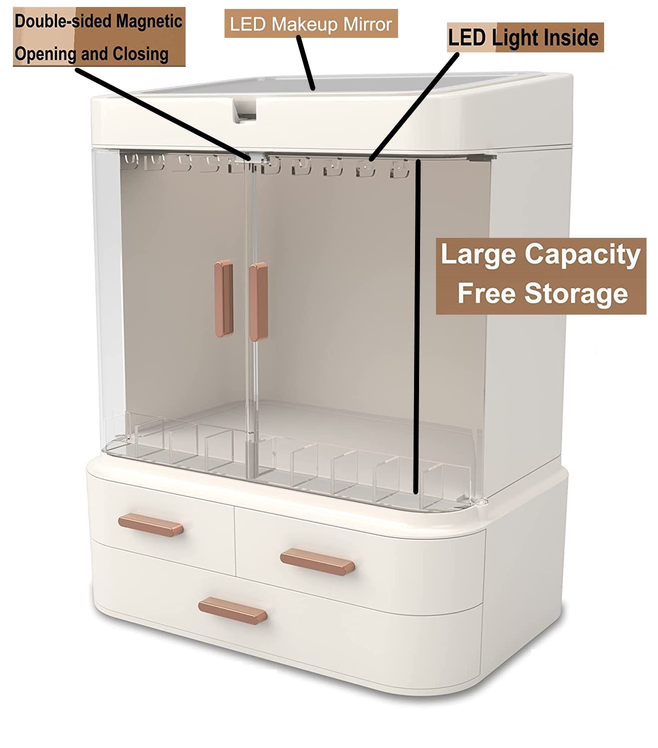 LED Makeup Organizer with LED Mirror and Jewelry Storage Organizer Cabinet