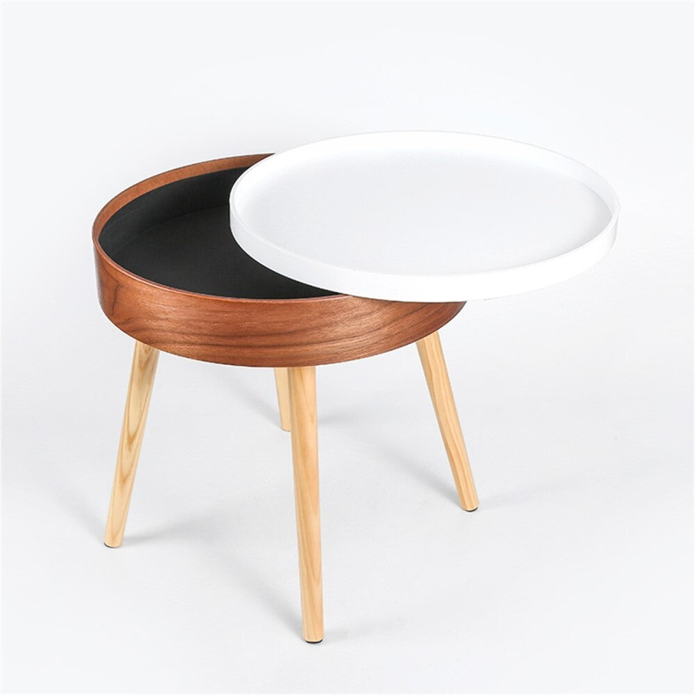 Fuzo Round Side Table With Serving Tray And Storage