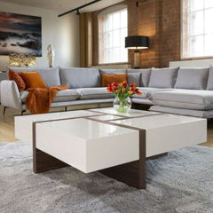 Vintage Elegant White and Brown Criss Cross Coffee Table