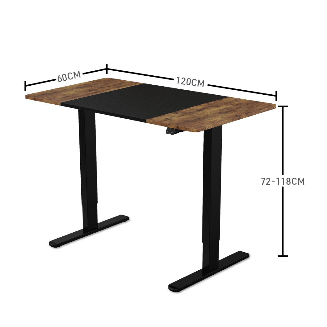 Fortia Sit To Stand Up Standing Desk, 120x60cm, 72-118cm Electric Height Adjustable, 70kg Rated, Oak Style/Black Frame