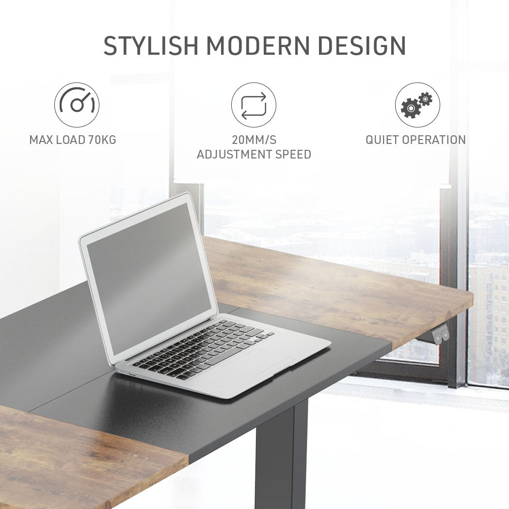 Fortia Sit To Stand Up Standing Desk, 120x60cm, 72-118cm Electric Height Adjustable, 70kg Rated, Oak Style/Black Frame