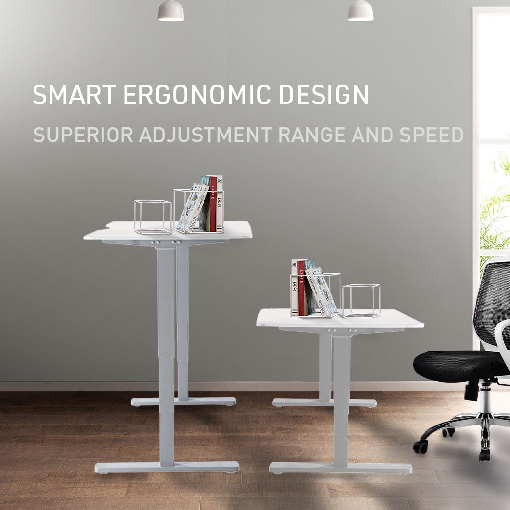 Fortia Sit To Stand Up Standing Desk, 120x60cm, 72-118cm Electric Height Adjustable, 70kg Load, Light Oak Style/White Frame