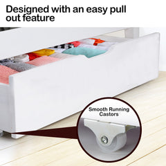 Kingston Slumber 2x Under Bed Storage Drawers White Pine Wooden Wheels