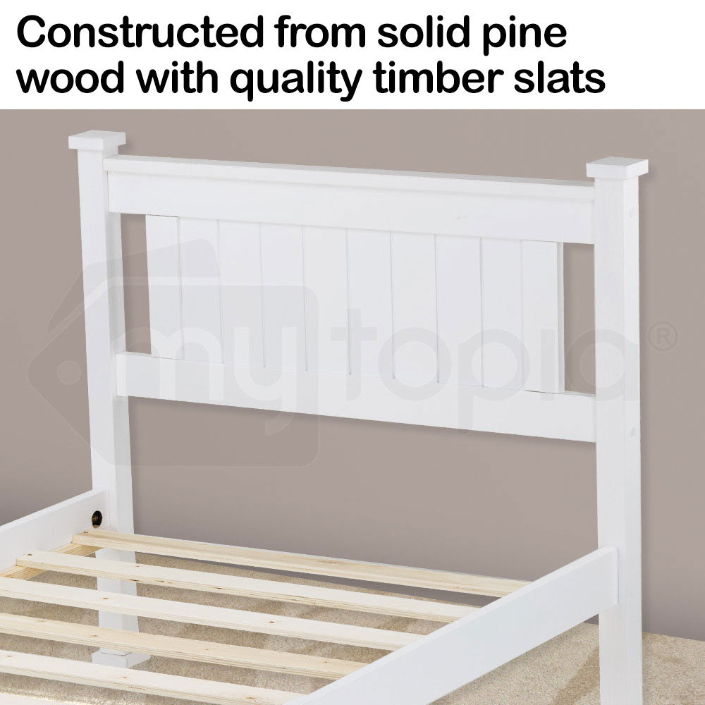 Kingston Slumber Single Wooden Bed Frame Base White Pine Adult Bedroom Furniture Timber Slat