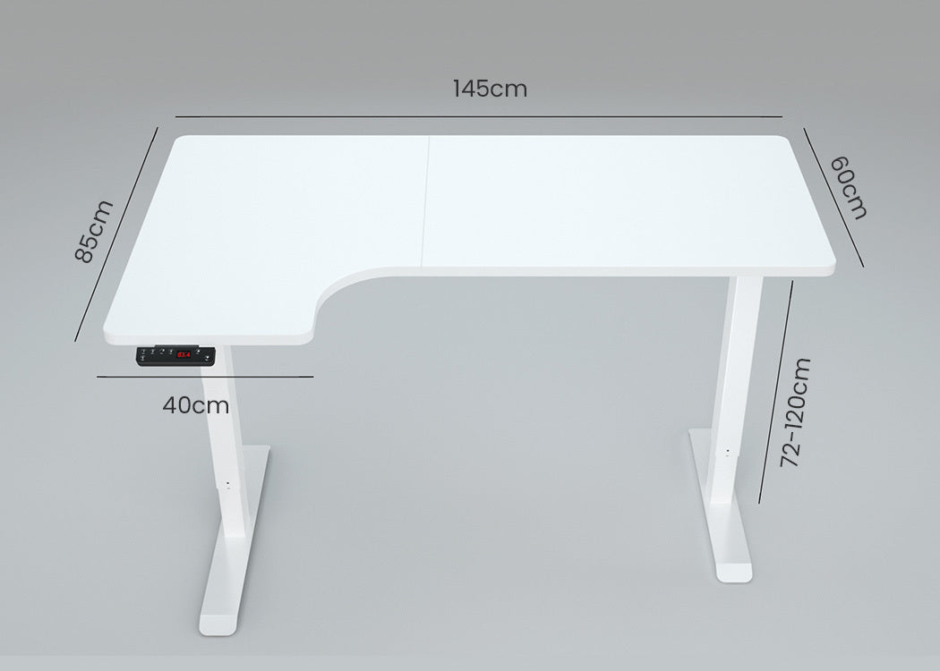 Fortia L Shaped Sit To Stand Up Corner Standing Desk, 72-120cm, Dual Motor, Adjustable Height Electric, 80kg Load, Left-Hand Sided, White