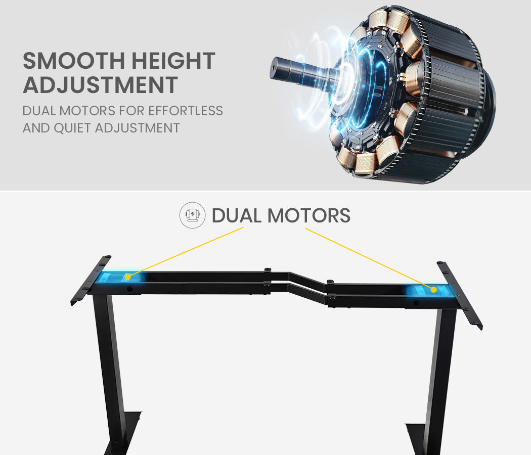 Fortia L Shaped Sit To Stand Up Corner Standing Desk, 72-120cm, Dual Motor, Adjustable Height Electric, 80kg Load, Right-Hand Sided, Black