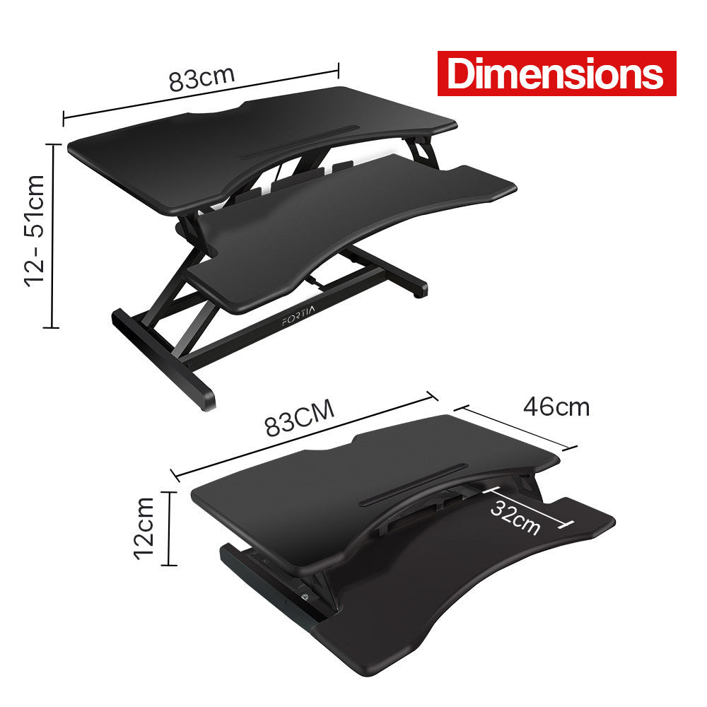 FORTIA 83cm Desk Riser Office Shelf Standup Sit Stand Height Adjustable Standing