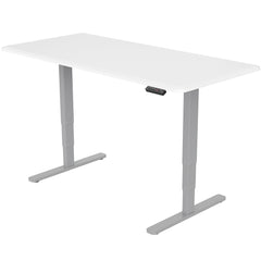 Fortia Sit To Stand Up Standing Desk, 160x75cm, 62-128cm Electric Height Adjustable, Dual Motor, 120kg Load, White/Silver Frame