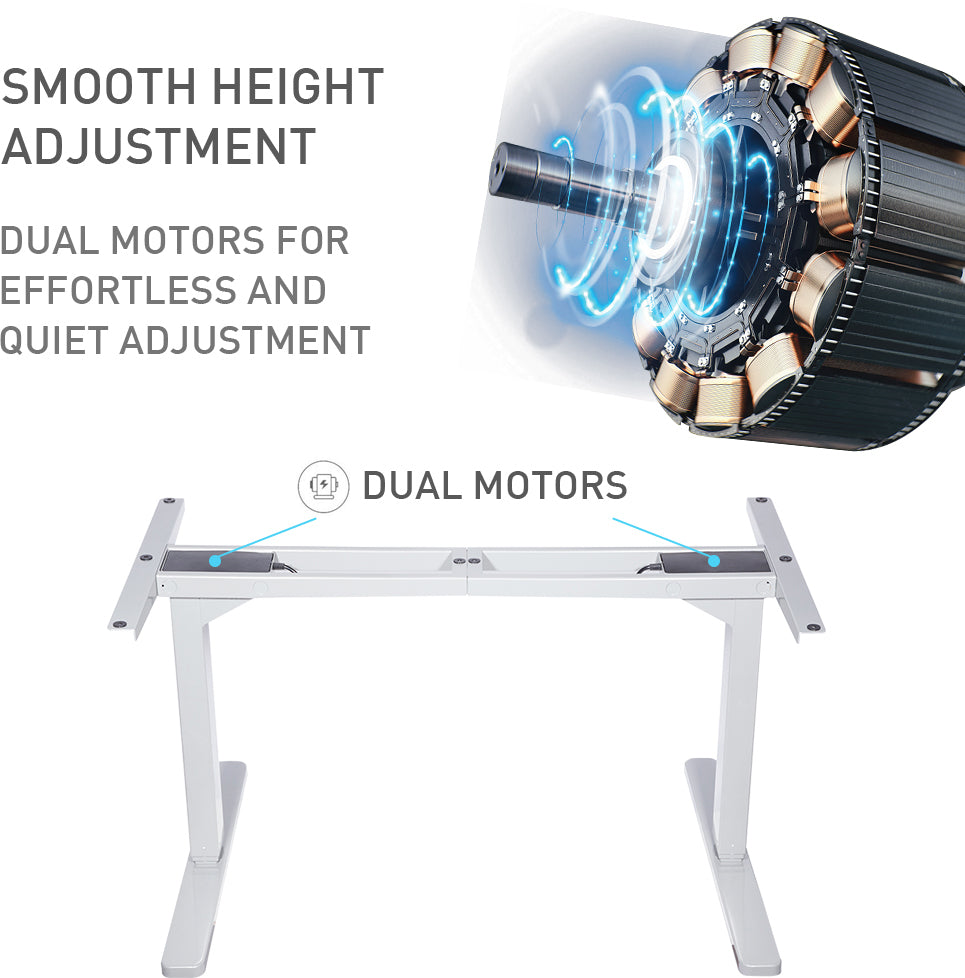 Fortia Sit To Stand Up Standing Desk, 150x70cm, 62-128cm Electric Height Adjustable, Dual Motor, 120kg Load, Black/White Frame